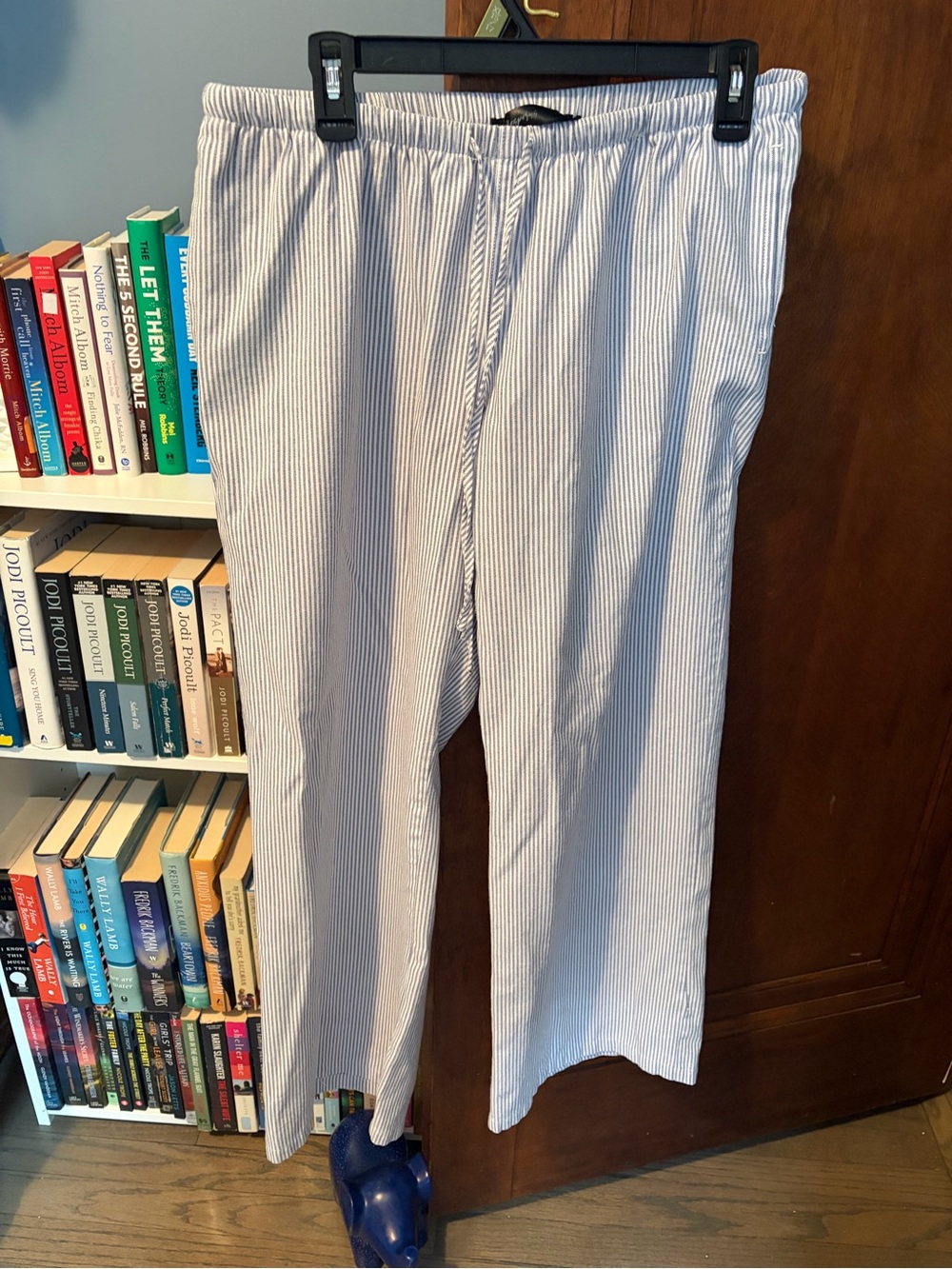 Light Blue and White Pinstripe Wide Leg Pants